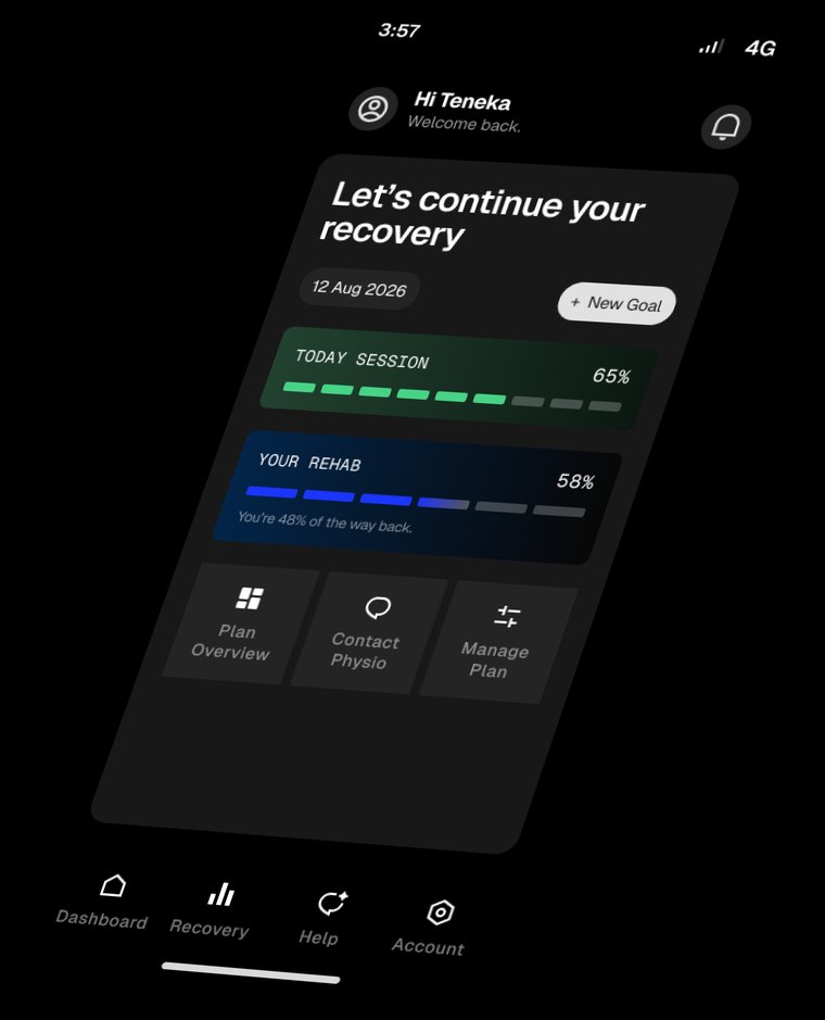 Inform app dashboard showing today's session and rehab progress