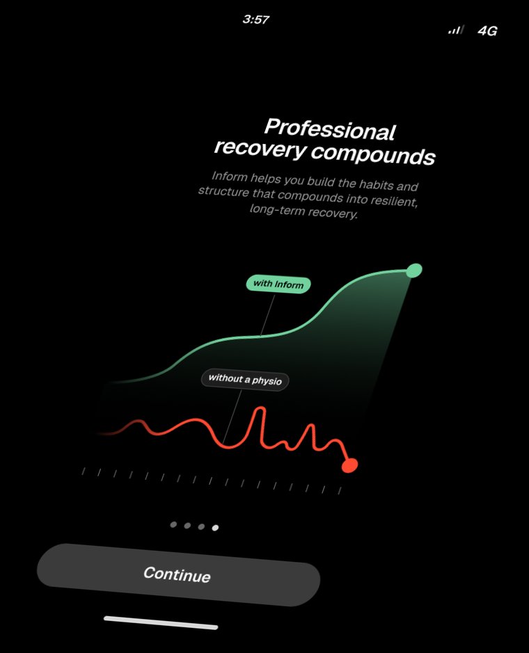 Inform app screen comparing recovery with and without a physio
